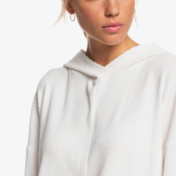 Roxy Staying In Cozy Rib Knit Hoodie for Women, Off white - Picture 3 of 9